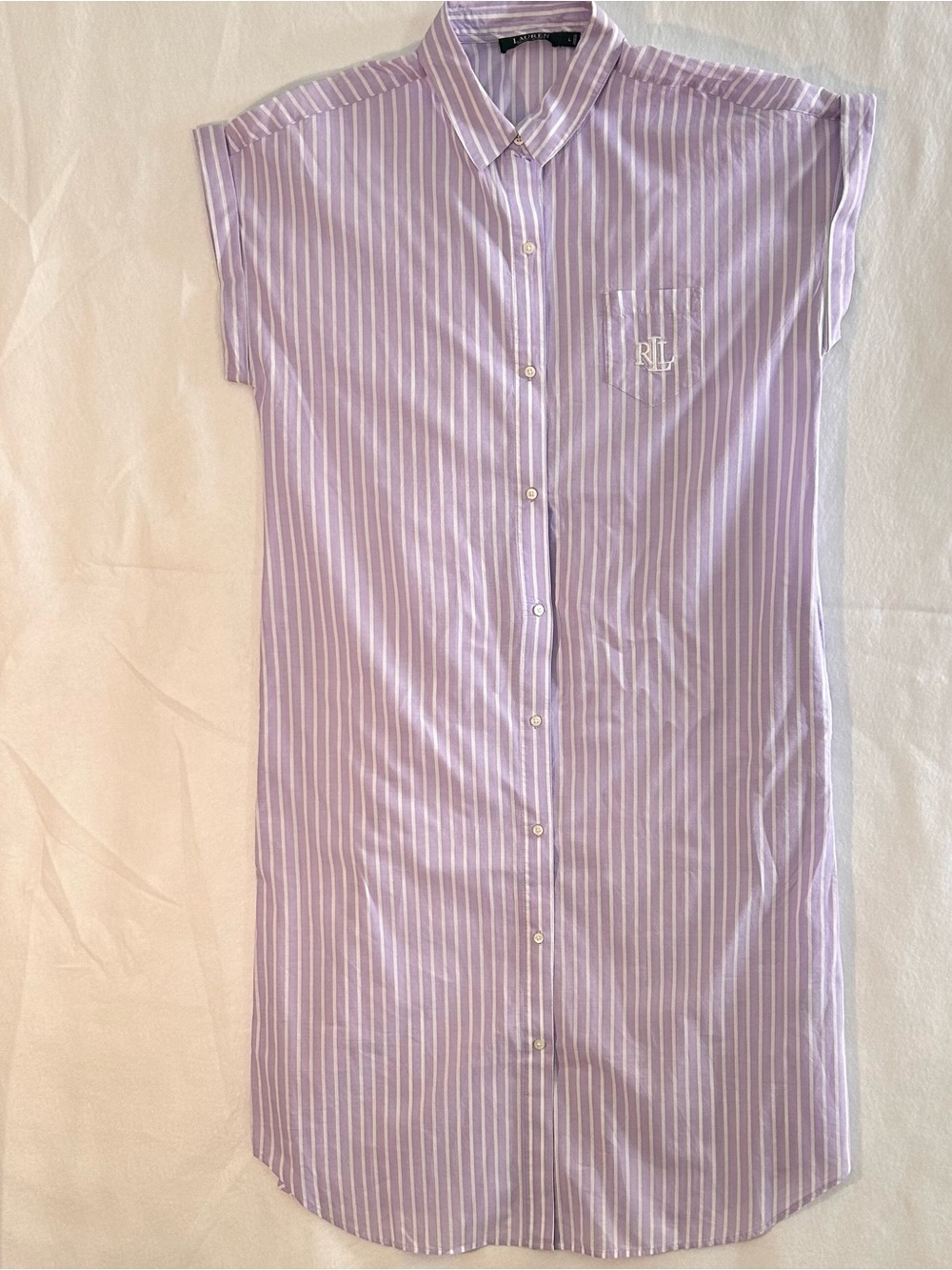 Ralph Lauren RLL Logo Striped Cotton Button Shirt Dress